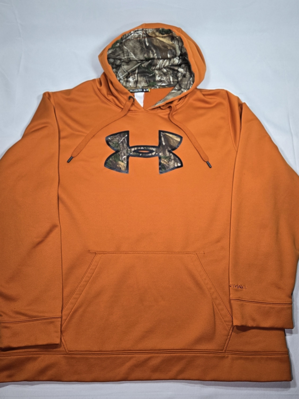 Under Armour Storm Burnt Orange Camo Hoodie Men’s 3XL Loose Fit Hunting Outdoor